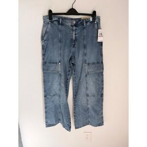 MICHAEL KORS Women Wide Leg Cargo Jeans MD STONE WSH Size 12P NWT